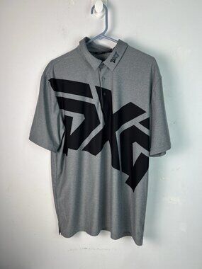 PXG Polo Shirt Men L Gray Black Big Logo Golf Jersey Performance